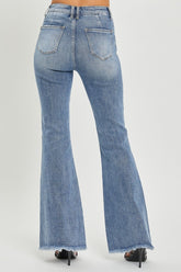 RISEN Women's High Waist Raw Hem Flare Jeans - Retro Chic Denim for Fashion-Forward Styles